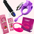 Heat of the Night Set – Intense Pleasure bundle with strawberry water-based lubricant, reusable vibrating ring, app-controlled remote vibrator, and powerful realistic dildo