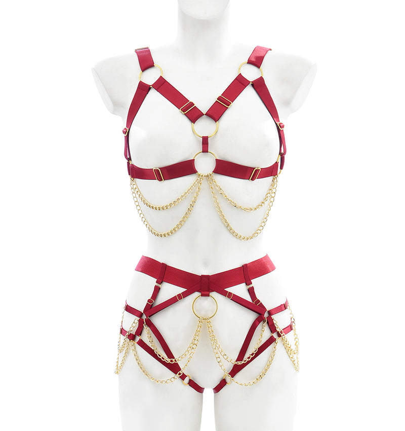 Multi-color available, lace-up, sexy, openwork, women's two-piece set for intimate occasions