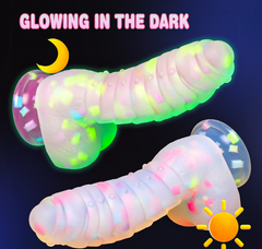 A caterpillar-shaped, colorful fluorescence dildos