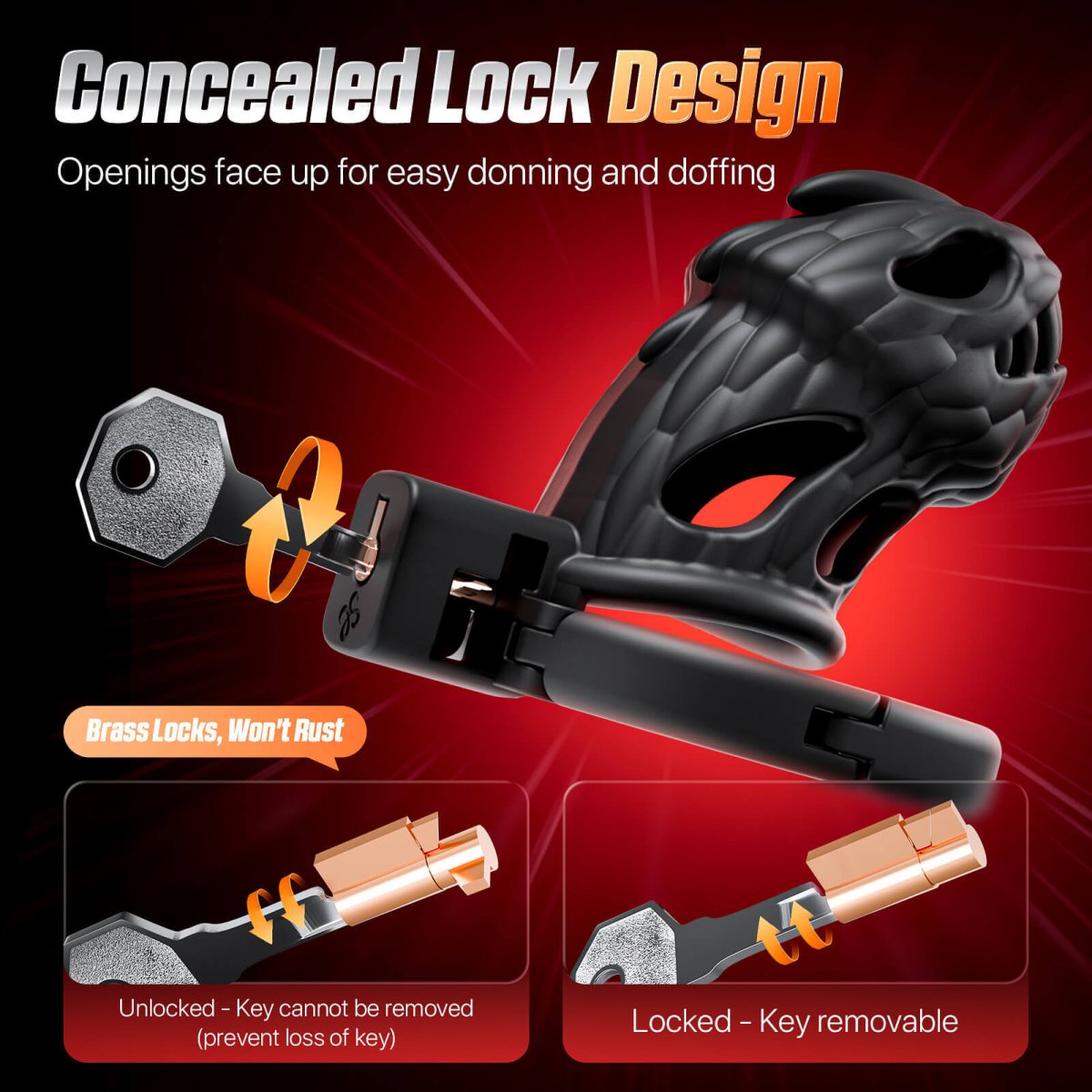 Chastity cage displayed from angled top view showing breathable structure