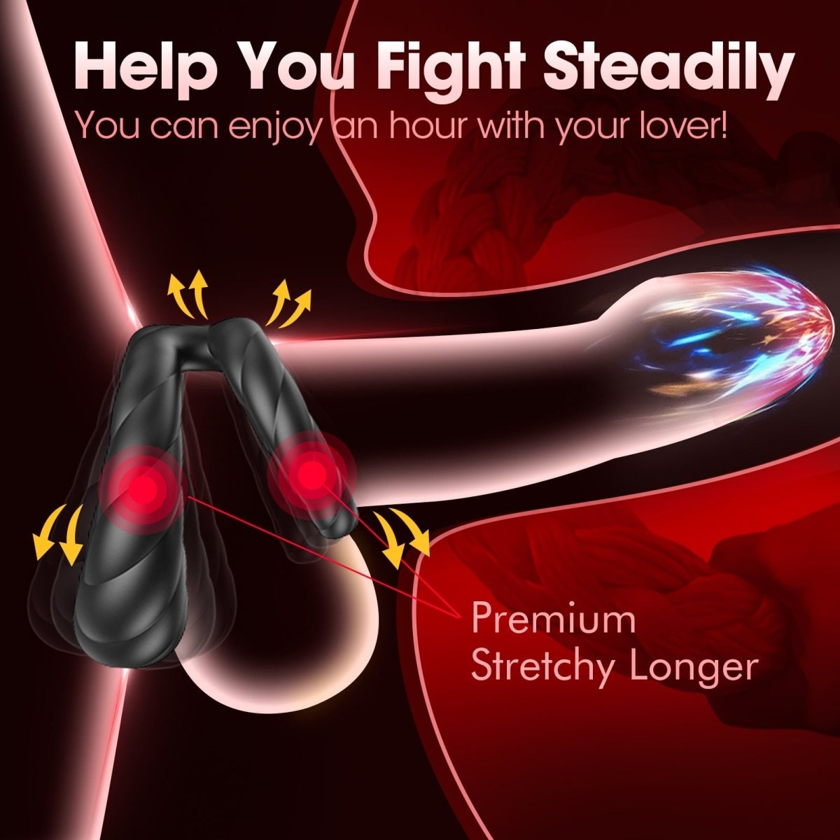 Adult Double Penis Ring Vibrator Cock Ring with 10 Vibration Modes - Seductiva