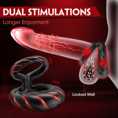 Adult Double Penis Ring Vibrator Cock Ring with 10 Vibration Modes - Seductiva