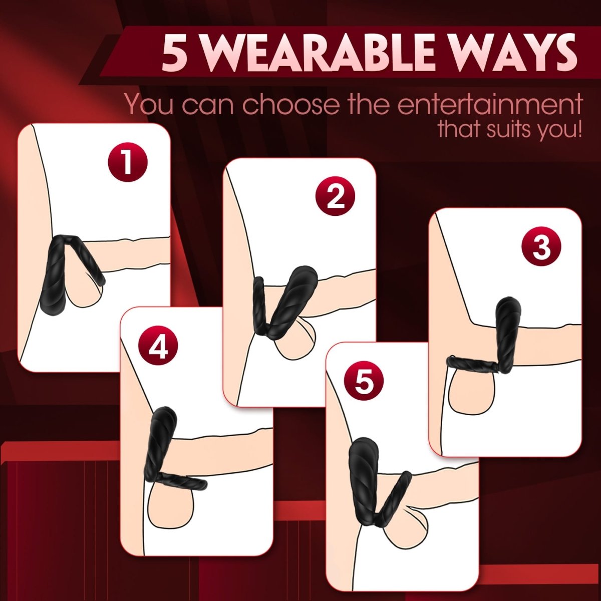 Adult Double Penis Ring Vibrator Cock Ring with 10 Vibration Modes - Seductiva