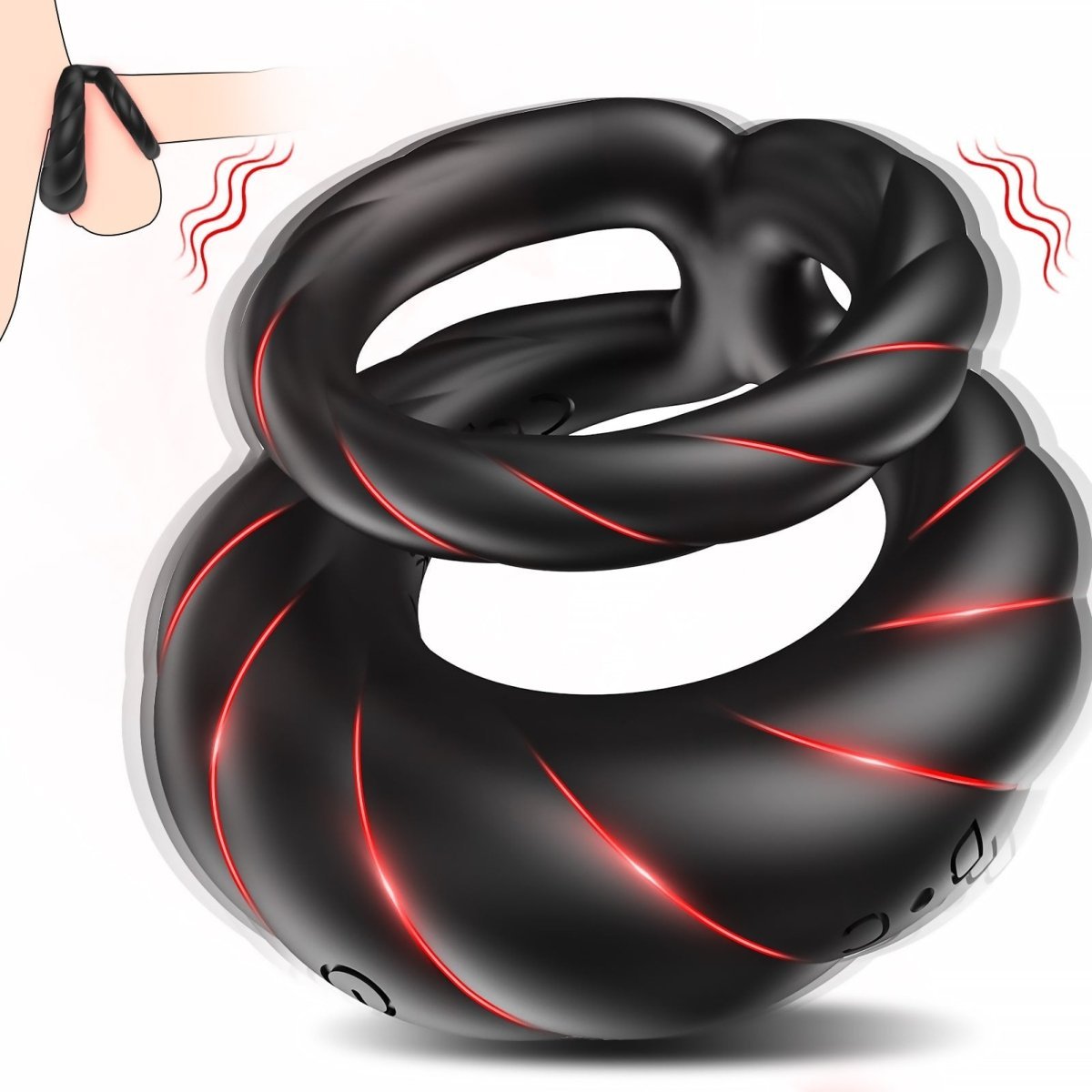 Adult Double Penis Ring Vibrator Cock Ring with 10 Vibration Modes - Seductiva