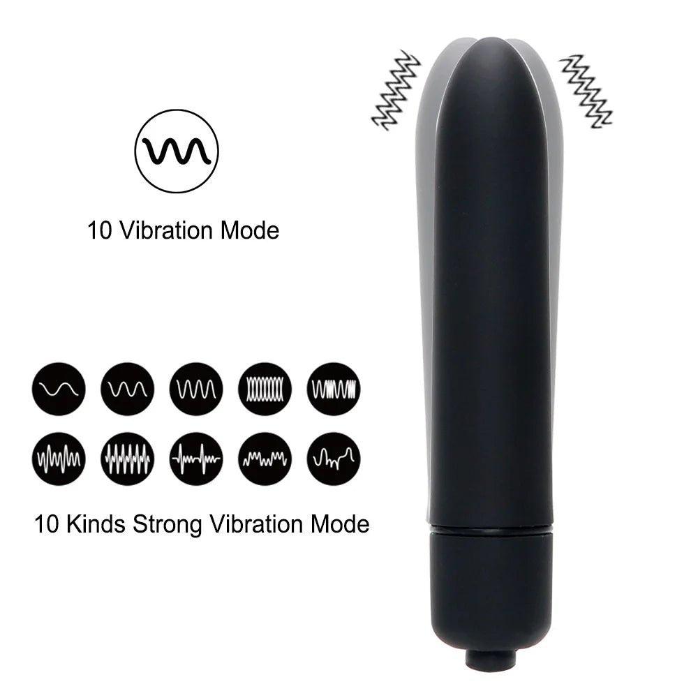 Anal plug and bullet vibrator displayed upright with full set components