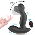 Anal plug vibrator with curved prostate massager shown in front view