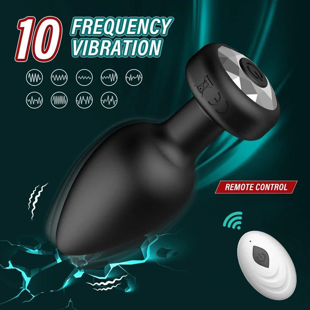Black app-controlled anal vibrator butt plug shown on a clean background.
