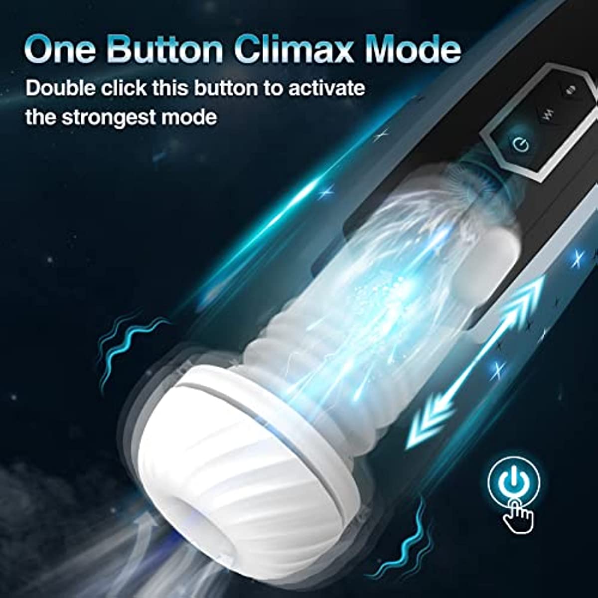 Automatic thrusting masturbator shown upright with control interface