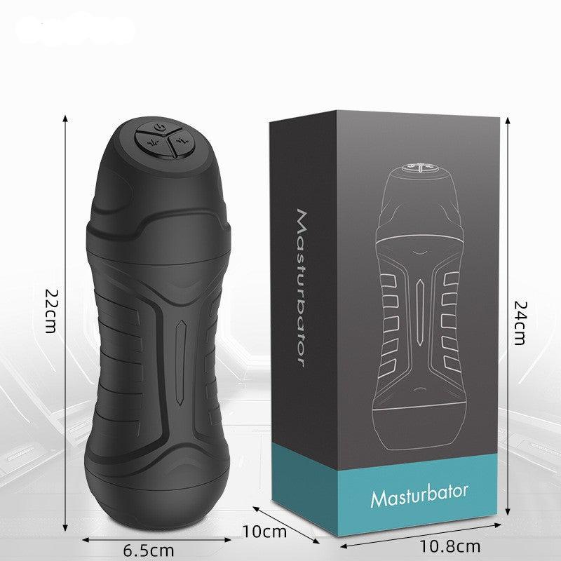 Electric male stroker displayed from side angle showing control panel