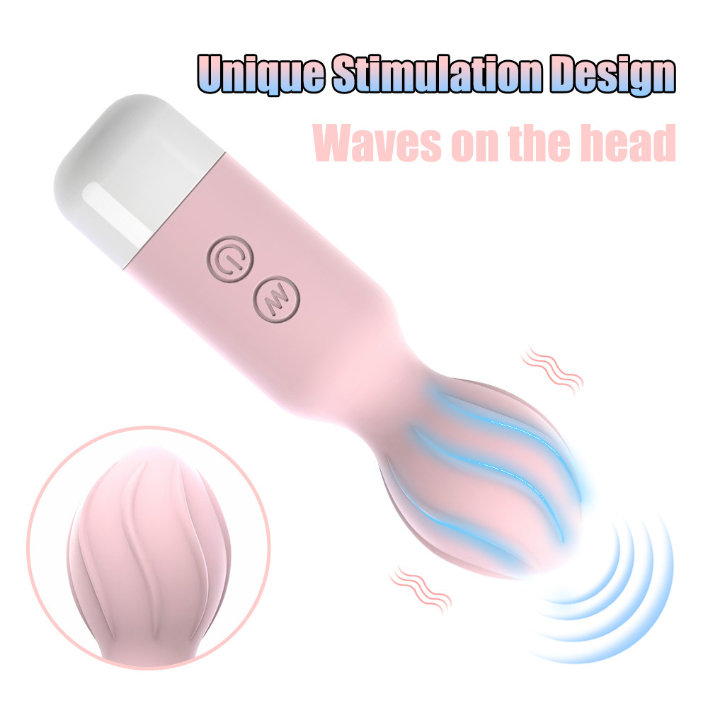 Unique wavy head design mini wand massager — waves on the head for enhanced contact and stimulation (feature graphic)