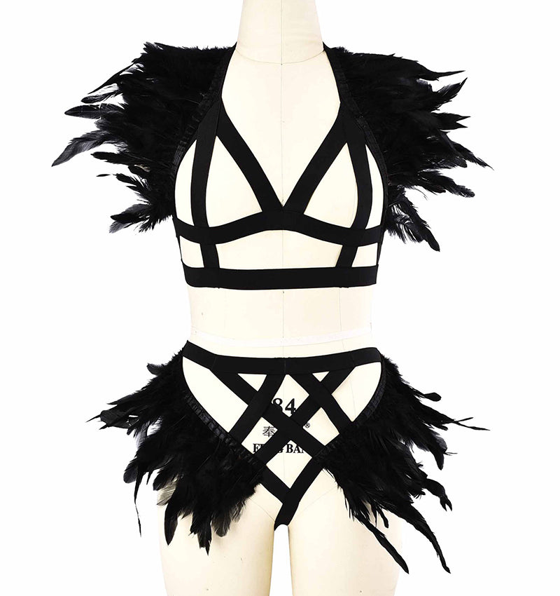 Feather Temptation Strap Restraint Foreign Trade Hit Black Women's Adult Novelty Set