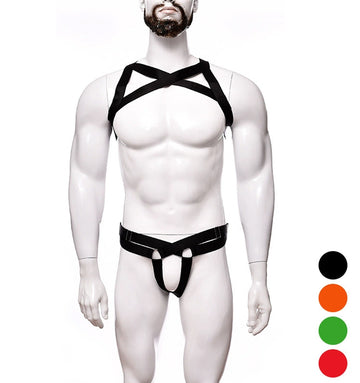 Men's SM Bondage and Restraint Sexy Laced Hollow Harness Set