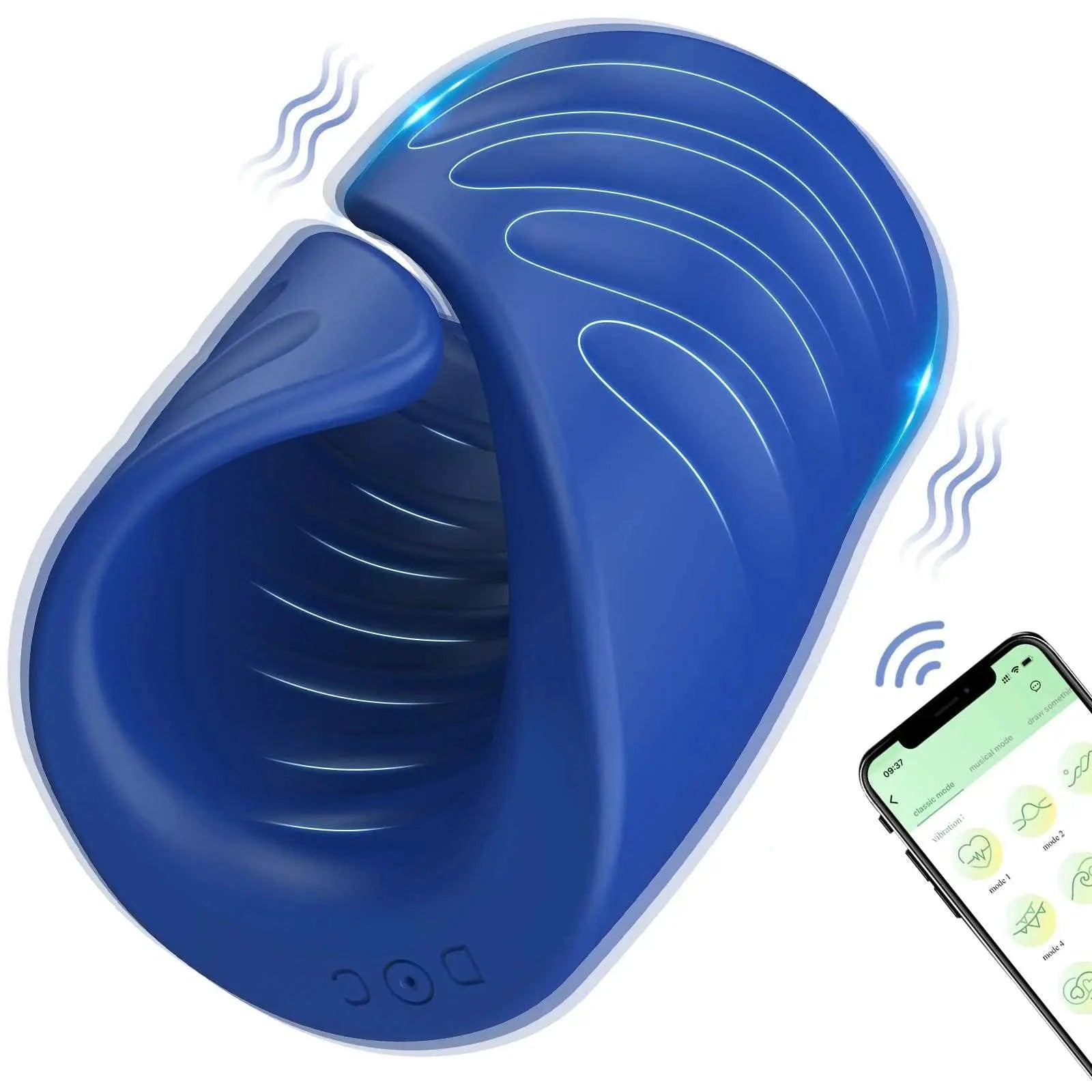 Close-up of Bluetooth penis trainer showing realistic internal texture
