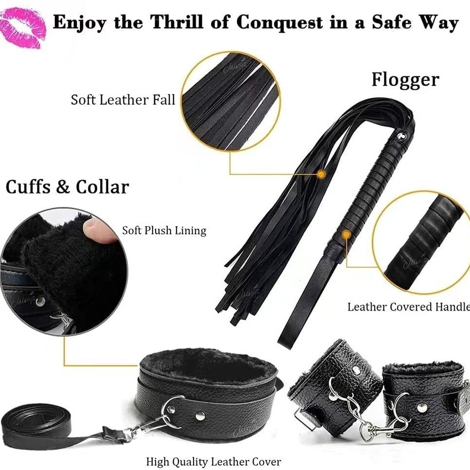 Faux fur BDSM restraints with matching collar and wrist cuffs
