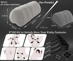 Heart Shaped Inflatable Bedroom Dildo ，Upsize Pillow with Bondage Cuffs, Cross Strap, Nipple Clamps BDSM Kit