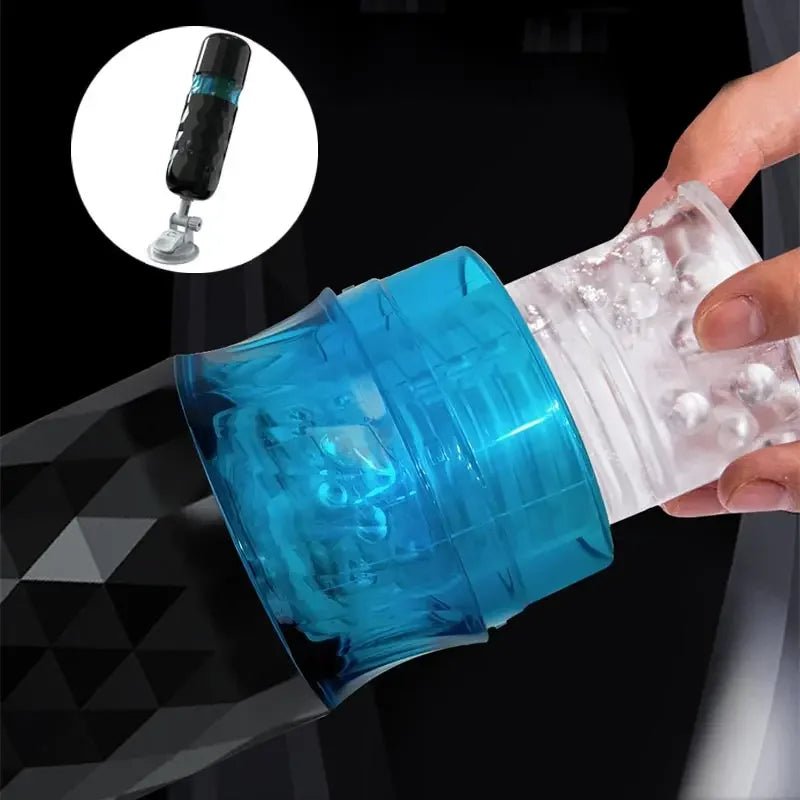 Side view of textured male masturbation toy