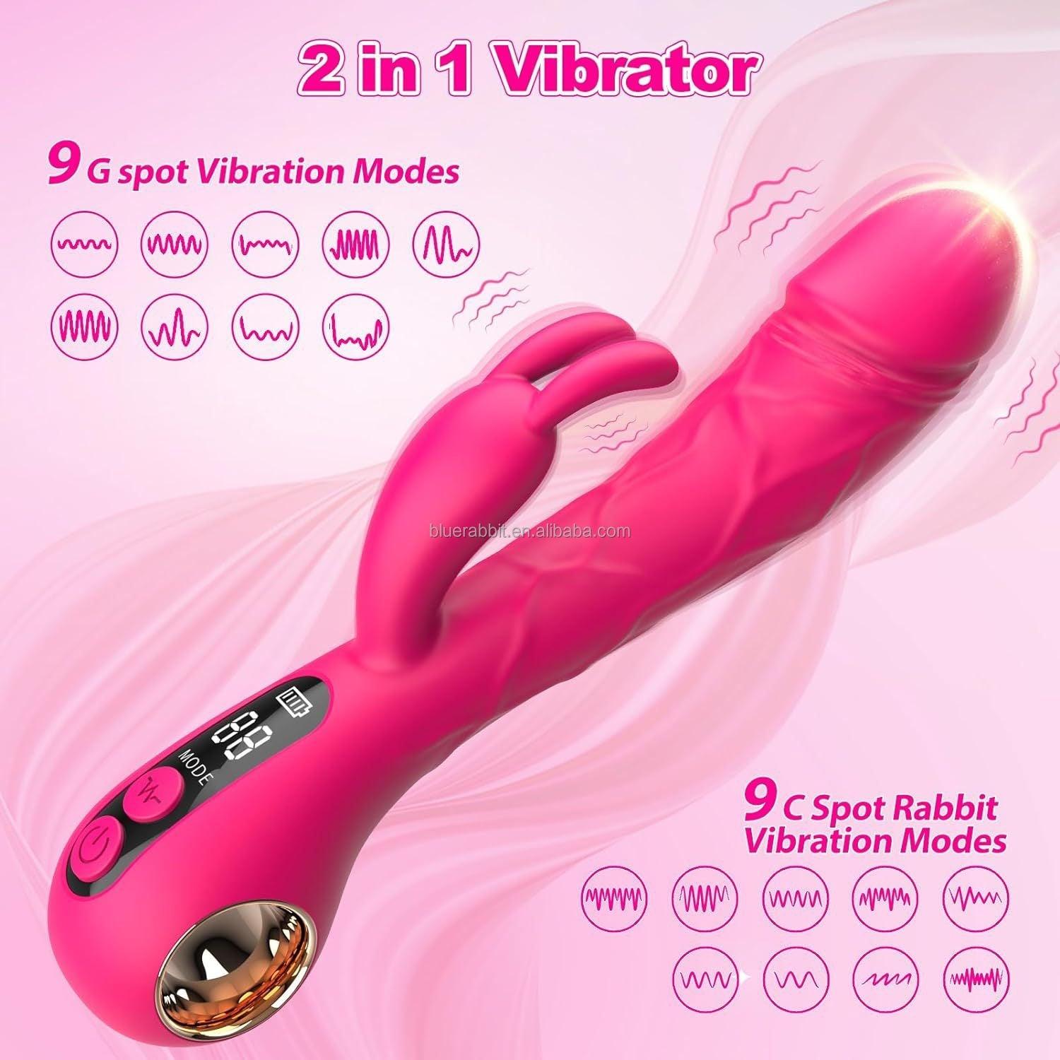 Realistic vibrating dildo showing LCD control screen and settings