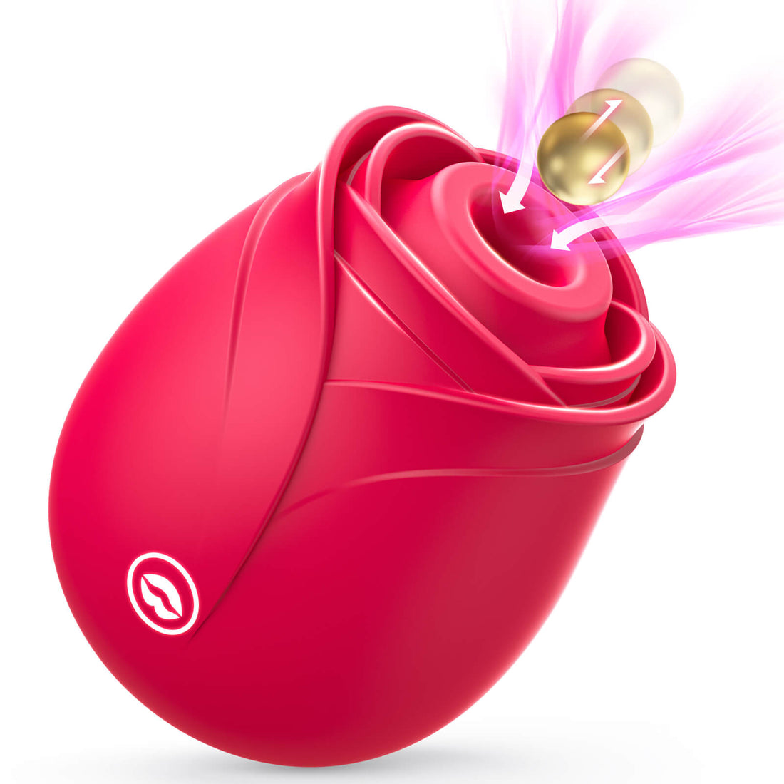 Rose-shaped clitoral suction vibrator in red with soft silicone petals