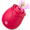Rose-shaped clitoral suction vibrator in red with soft silicone petals