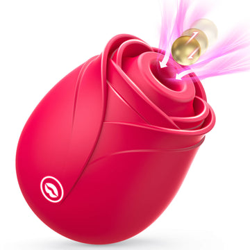 Rose-shaped clitoral suction vibrator in red with soft silicone petals