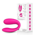 Side view of wearable U-shaped vibrator designed for couples