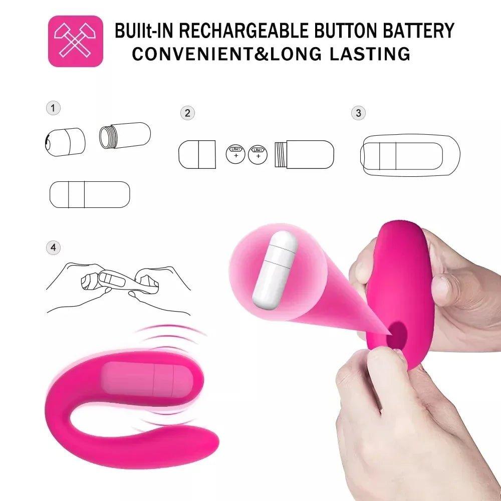 Couple-friendly U-shaped vibrator highlighting internal and external ends