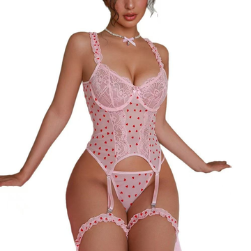 For European and American Style Lace Corset Bodysuit Nightclub Style with Fishnet Stockings Sexy Lingerie