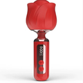 Rotary rose vibrator product on white background — red rose head wand massager with control buttons and display
