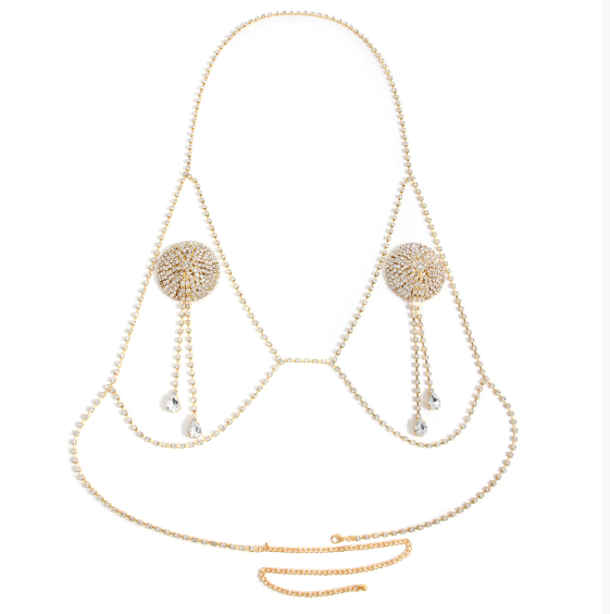 Super flash rhinestone bra chain nipple sticker