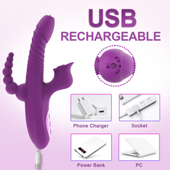 telescopic swing backyard teasing three-point resonance massage stick warming female licking sucking masturbation vibrator sex products