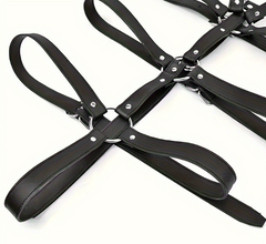 SM leather strap-on tights, exposed breasts, training erotic women