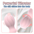 Powerful mini wand vibrator — smooth “silk slides into the body” stimulation graphic with wavy head close-ups