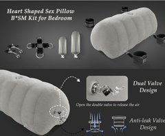 Heart Shaped Inflatable Bedroom Dildo ，Upsize Pillow with Bondage Cuffs, Cross Strap, Nipple Clamps BDSM Kit