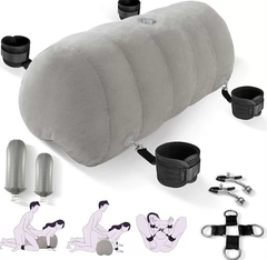 Heart Shaped Inflatable Bedroom Dildo ，Upsize Pillow with Bondage Cuffs, Cross Strap, Nipple Clamps BDSM Kit