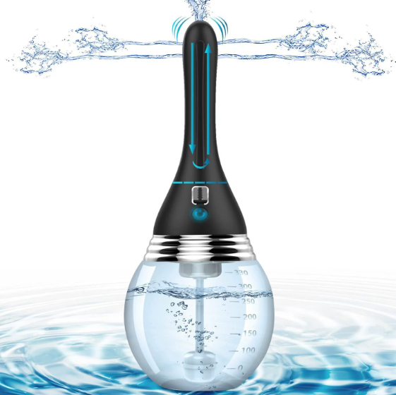 Electric water spray vibrating anal enema device displayed upright