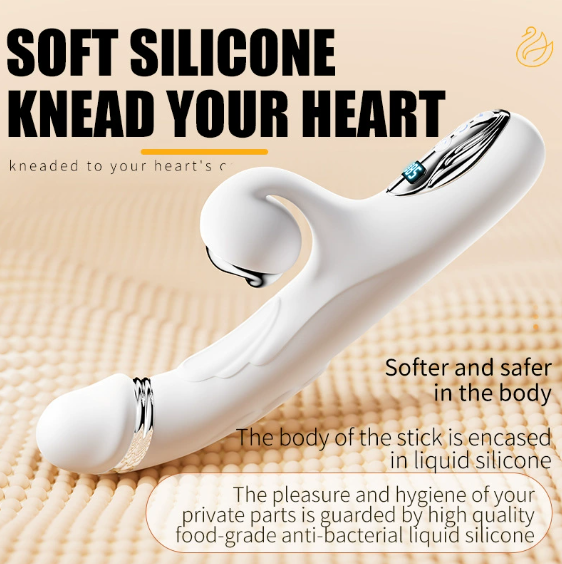 Soft silicone body with warming and pulse features displayed