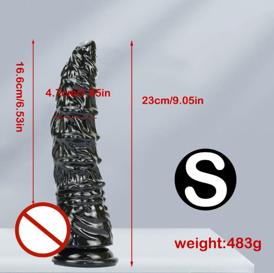 Super long thick threaded anal plug displayed in full view