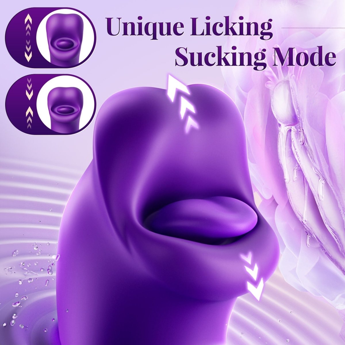 Finger-flapping vibrator shown with multiple vibration and movement modes illustrated.