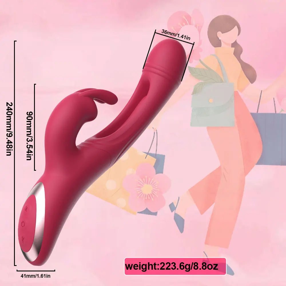 G-spot rabbit vibrator shown in full front view with dual stimulator