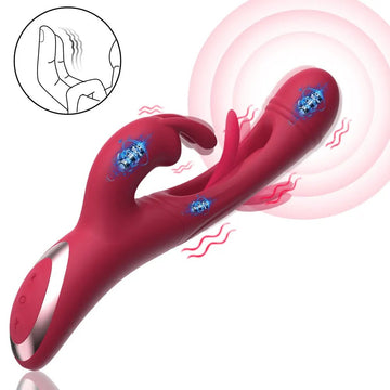 G-spot rabbit vibrator shown in full front view with dual stimulator