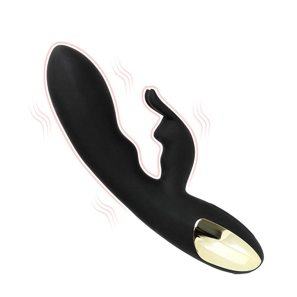 G-spot silicone rabbit vibrator shown in full front view with dual arms