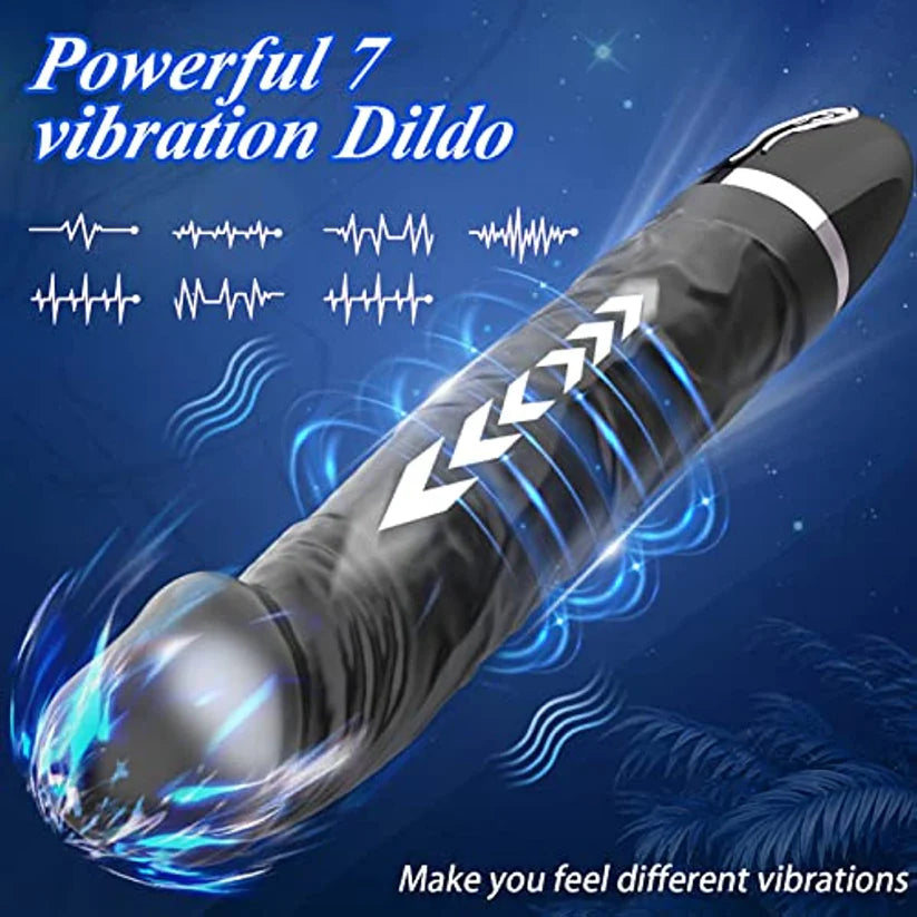 Powerful 7-mode vibrating dildo – realistic textured shaft for deep stimulation (product feature graphic)