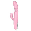 Heating dildo vibrator shown in full front view with smooth silicone shaft