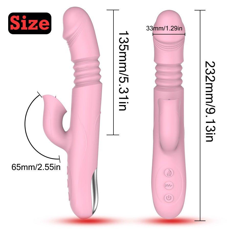 Warming dildo vibrator displayed from angled top view
