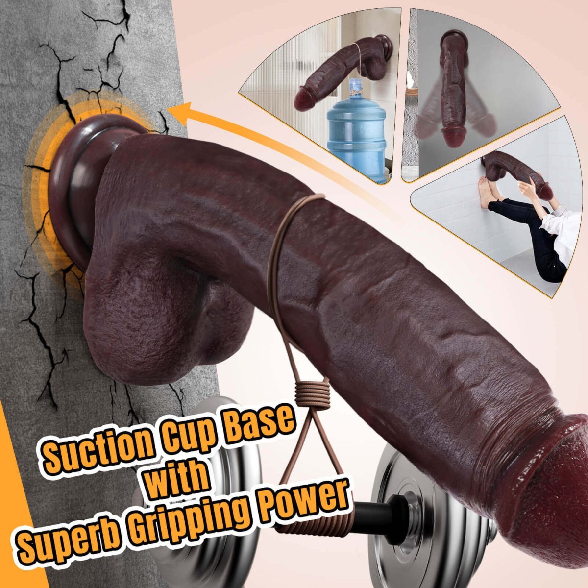 Realistic silicone dildo shown upright with full length and girth