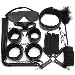 Leather BDSM Kit Bondage Set Adult Toys Sex Games Handcuffs Whip sm Sex Toy - Seductiva