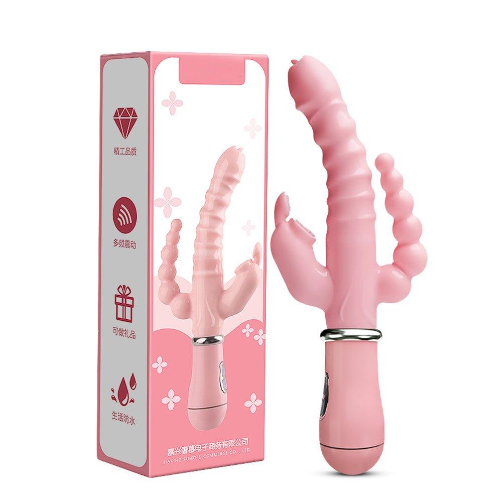 3-in-1 vibrator displayed from angled top view with full product silhouette