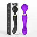 Handheld massager demonstrating flexible neck and soft-touch head construction.