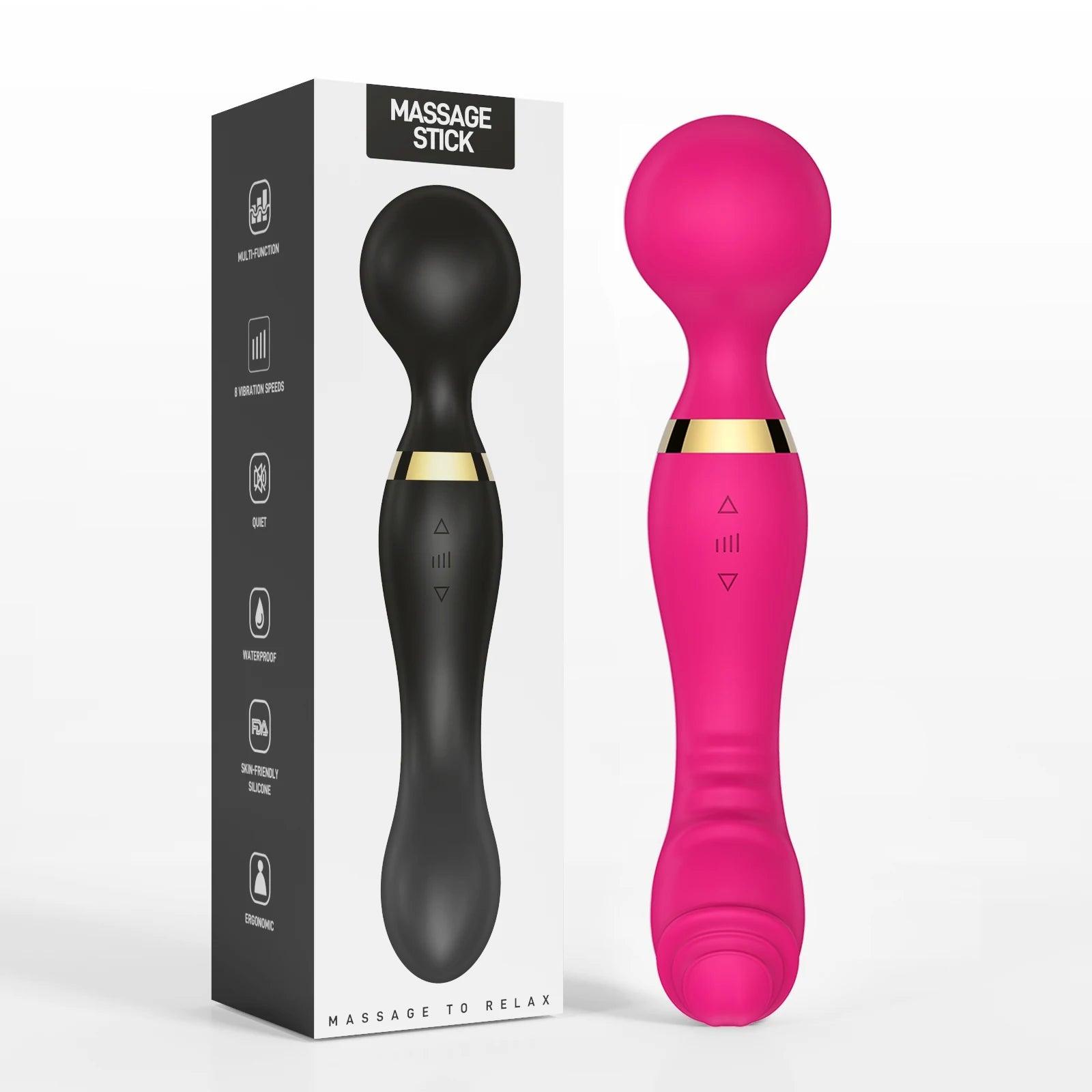 Wand massager shown from multiple angles with comfortable grip design.