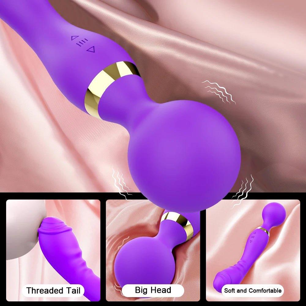 Handheld magic wand massager with soft silicone head shown on a clean background.